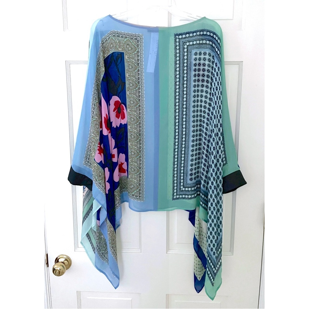 Twinset Simona Barbieri Beach Caftan Top Cover Up Tunic Cape Scarf Floral XS